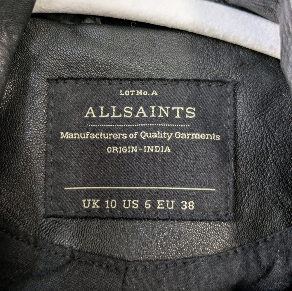 All Saints Black Leather Jacket with Buckle Collar - Picture 6 of 12